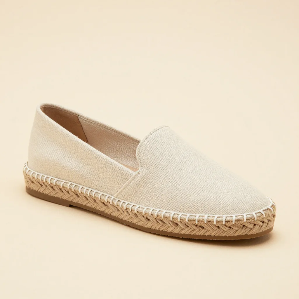 A natural canvas espadrille on a light background